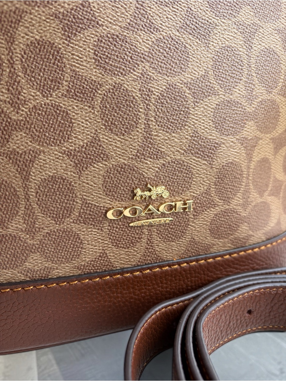 Coach Jude Duffle Bag Brown Signature Canvas Bucket Bag with Leather Trim - Picture 15 of 16